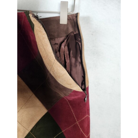 VTG Suede Patchwork Argyle Skirt Size 10 Academia Preppy Lord & Taylor - Picture 5 of 7